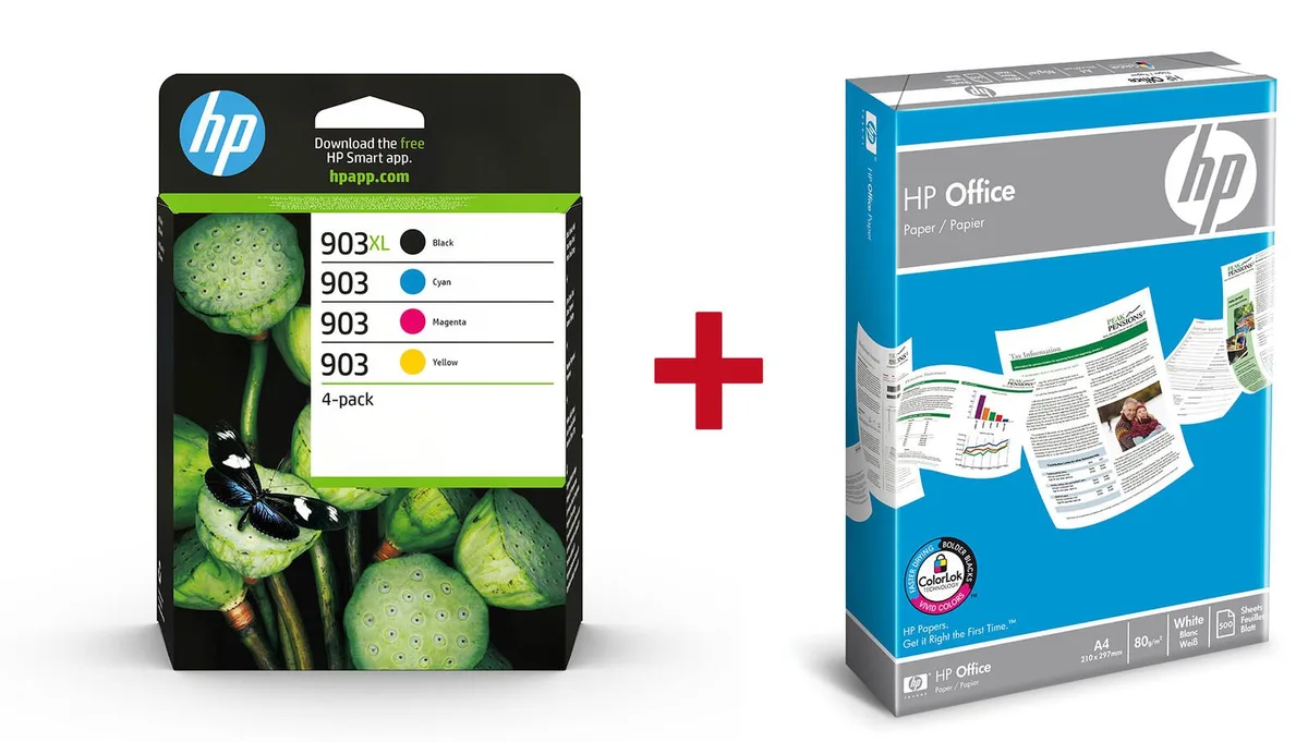 Druckerpatronen Bundle mit HP Original 903XL Multipack + 500 Blatt HP Kopierpapier fra HP – produktbillede