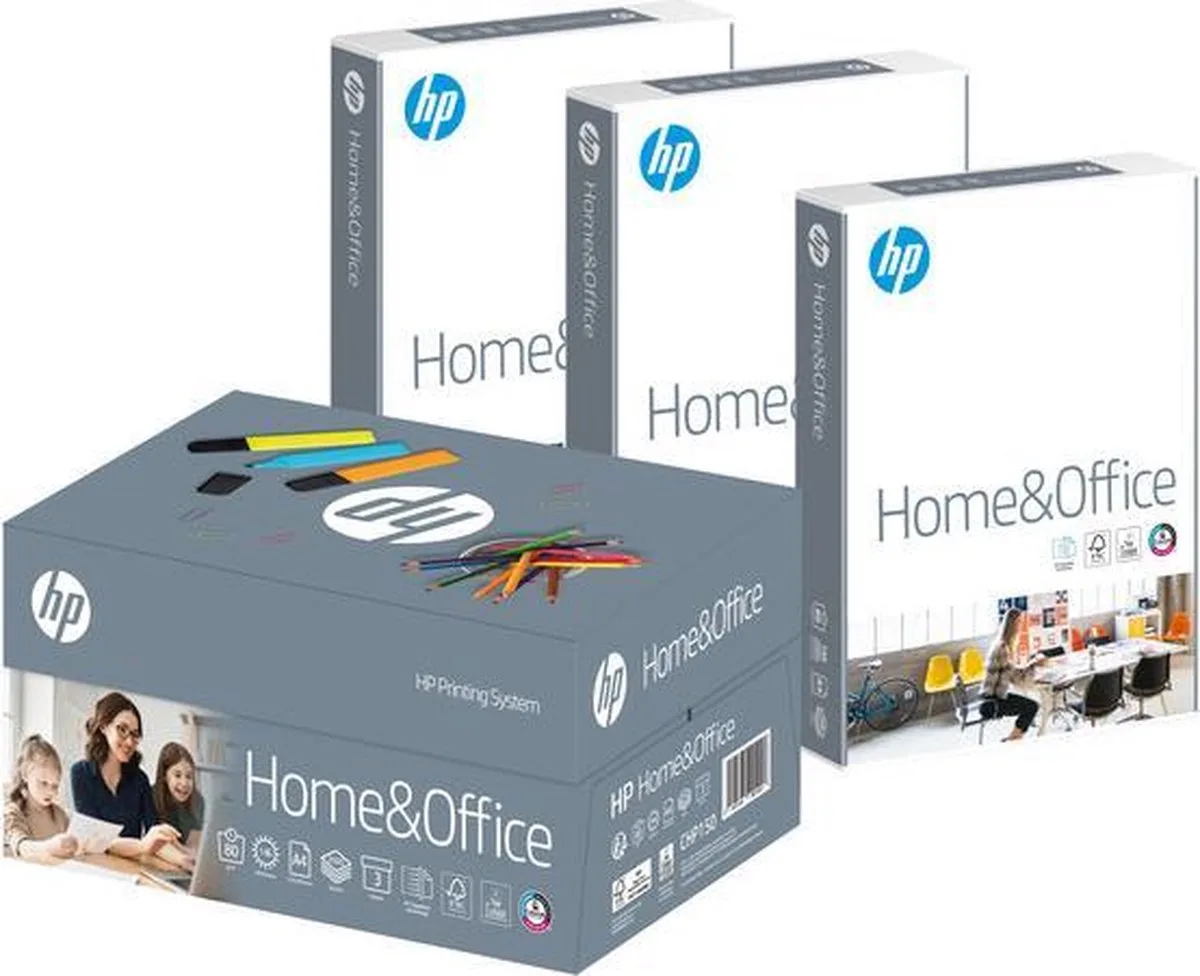Home & Office - kopieer/printpapier - A4 - 80 grams - 1 doos - 3 pak a 500 vel van HP in Wit – productfoto