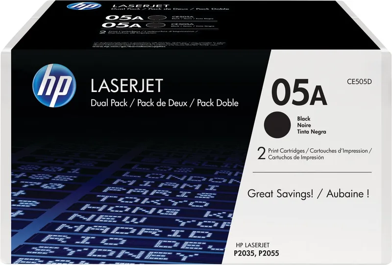 HP 05A (CE505D) - Originele Laserjet Tonercartridge - Zwart - 2 Pack by HP in Zwart – 2 Pack – product photo