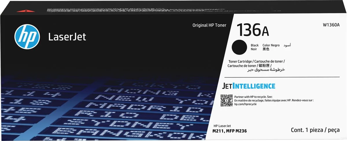 HP 136A Black Original LaserJet Toner Cartridge tonercartridge 1 stuk(s) Origineel van HP in Zwart – productfoto
