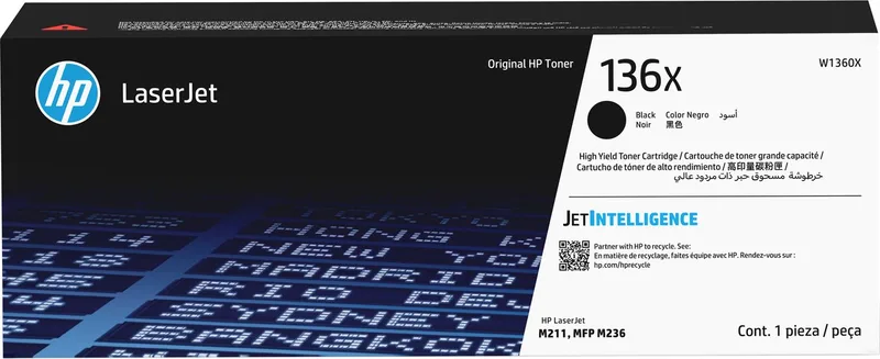HP 136X High Yield Black Original LaserJet Toner Cartridge tonercartridge 1 stuk(s) Origineel de HP en Noir – photo produit