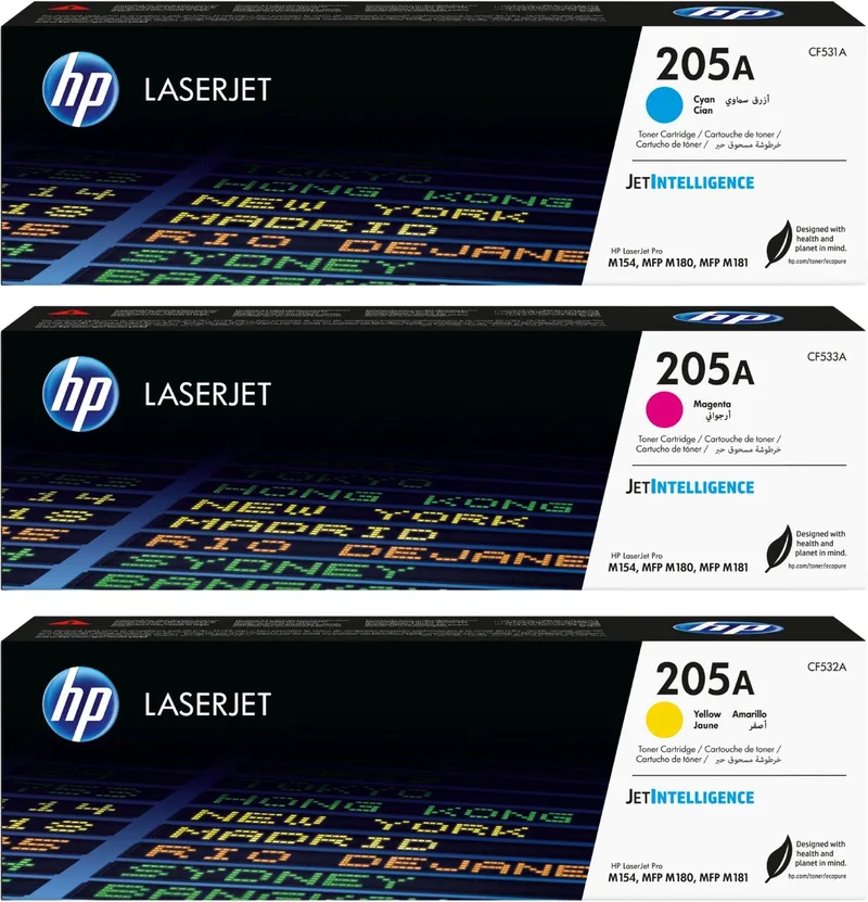 HP 205A - Originele LaserJet Tonercartridges - Cyaan/Magenta/Geel - 3 Pack de HP en Cyaan – photo produit