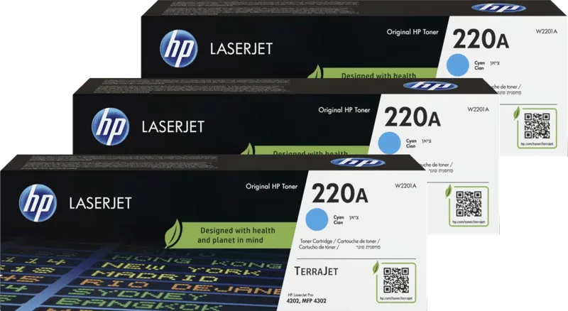 HP 220A LaserJet Toner Cyaan (3 stuks) fra HP – produktbillede