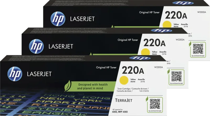 HP 220A LaserJet Toner Geel (3 stuks) von HP – Produktfoto