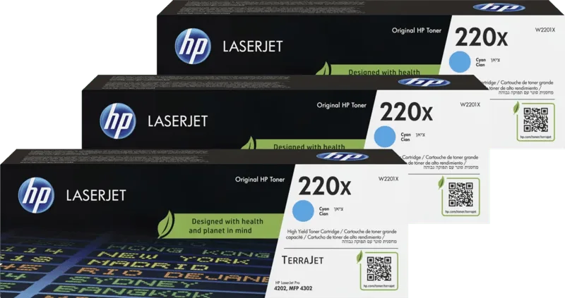 HP 220X LaserJet Toner Cyaan (3 stuks) från HP – produktbild