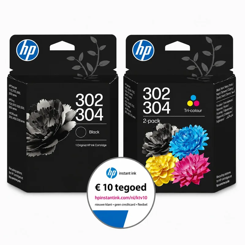 HP 302/304 - Inktcartridge - Origineel - #02/304 Kleur & 2x 302/304 Zwart - + Instant Ink tegoed by HP in Black – product photo