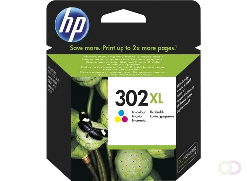 HP 302XL originele high-capacity drie-kleuren inktcartridge (F6U67AE) van HP – productfoto
