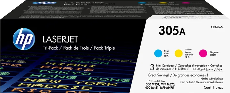 HP 305A - Tonercartridge - Origineel - Standaard Capaciteit - 3 pack - Cyaan/Magenta/Geel de HP en Cyaan – photo produit