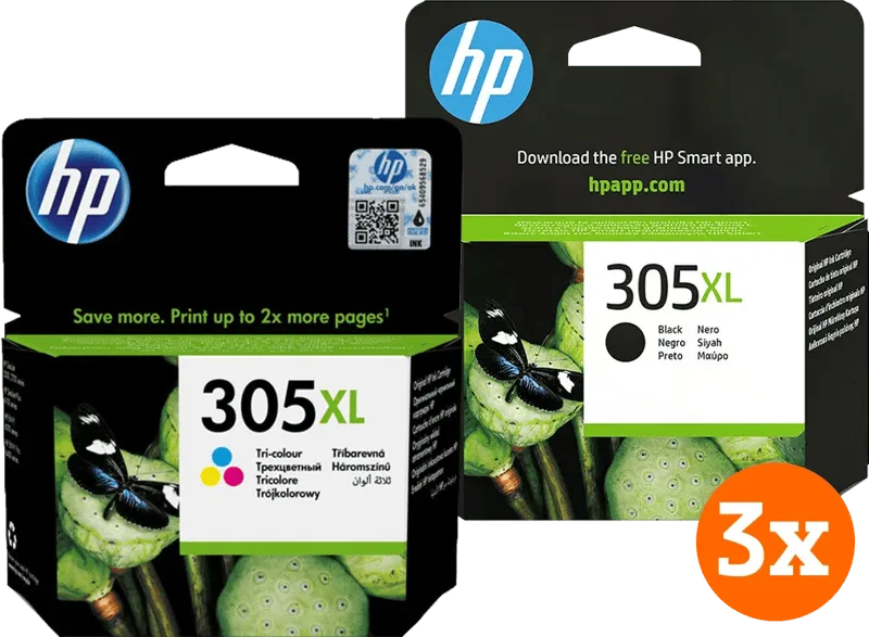 HP 305XL Inkt Cartridge 4-Kleuren Bundel (3 stuks) van HP – productfoto