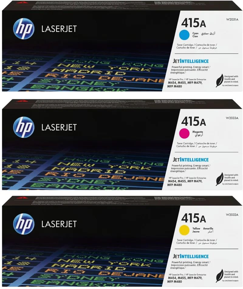 HP 415A - Originele LaserJet Tonercartridges - Cyaan/Magenta/Geel - 3 Pack von HP in Cyaan – Produktfoto