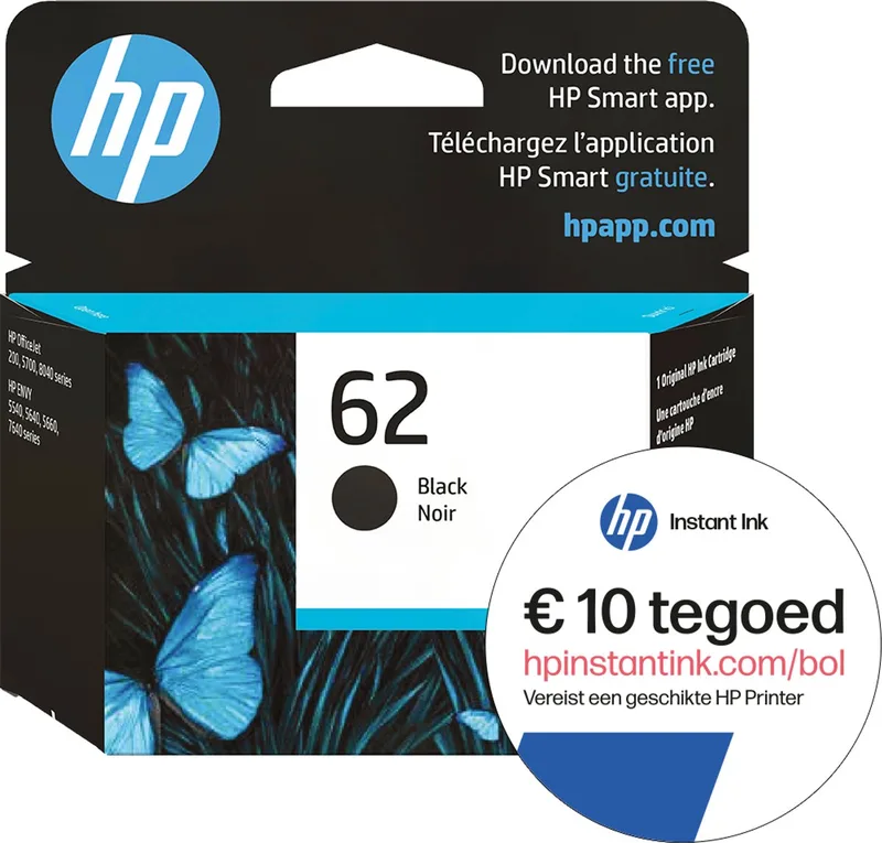 HP 62 - Inktcartridge - Origineel - Standaard capaciteit - Instant Ink tegoed von HP in Schwarz – Produktfoto
