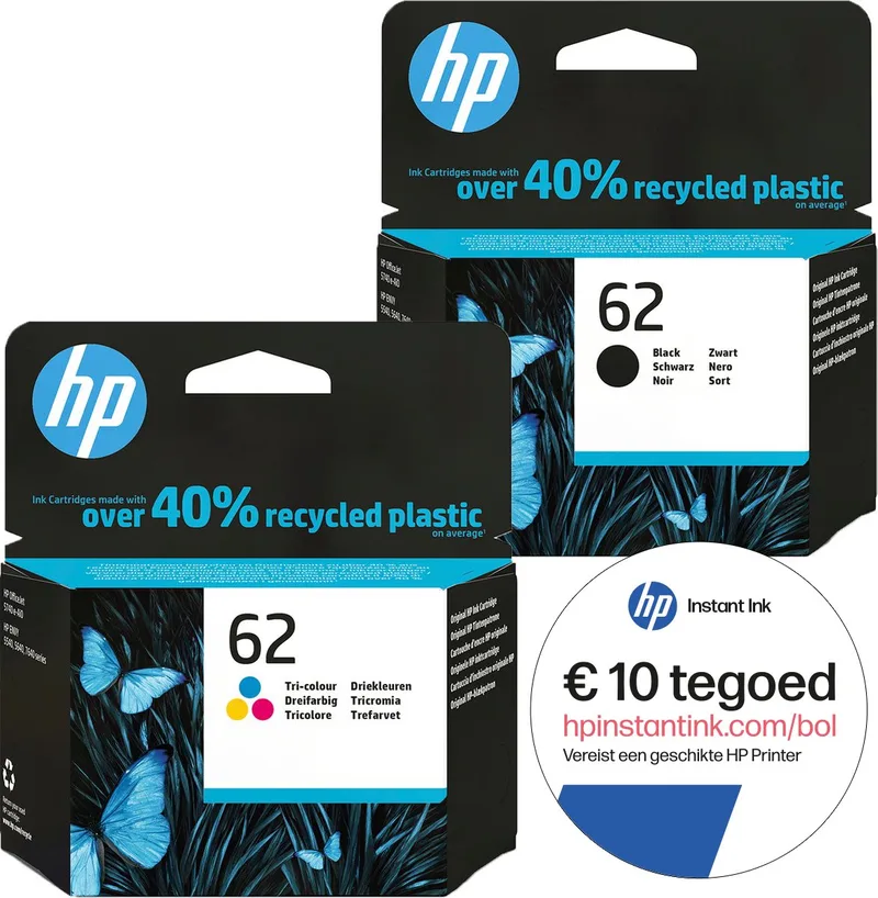 HP 62 - Inktcartridge - Origineel - Standaard capaciteit - Kleur & Zwart + Instant Ink tegoed de HP en Zwart + Kleur – photo produit