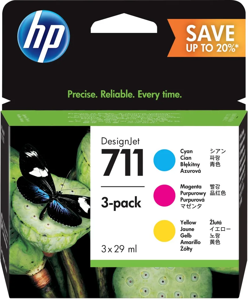 HP 711 28ml Inkt Cartridge CMY 3-Pack by HP in Cyaan, Magenta, Yellow – product photo