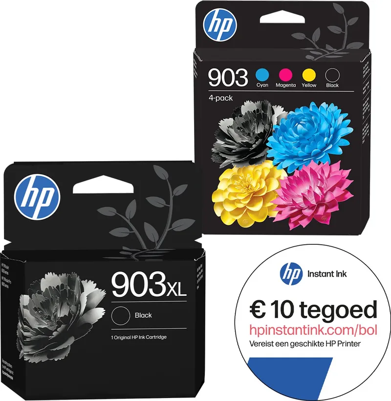HP 903 & HP 903XL - Inktcartridge - Origineel - Kleur & Instant Ink tegoed by HP in 2x Zwart – product photo