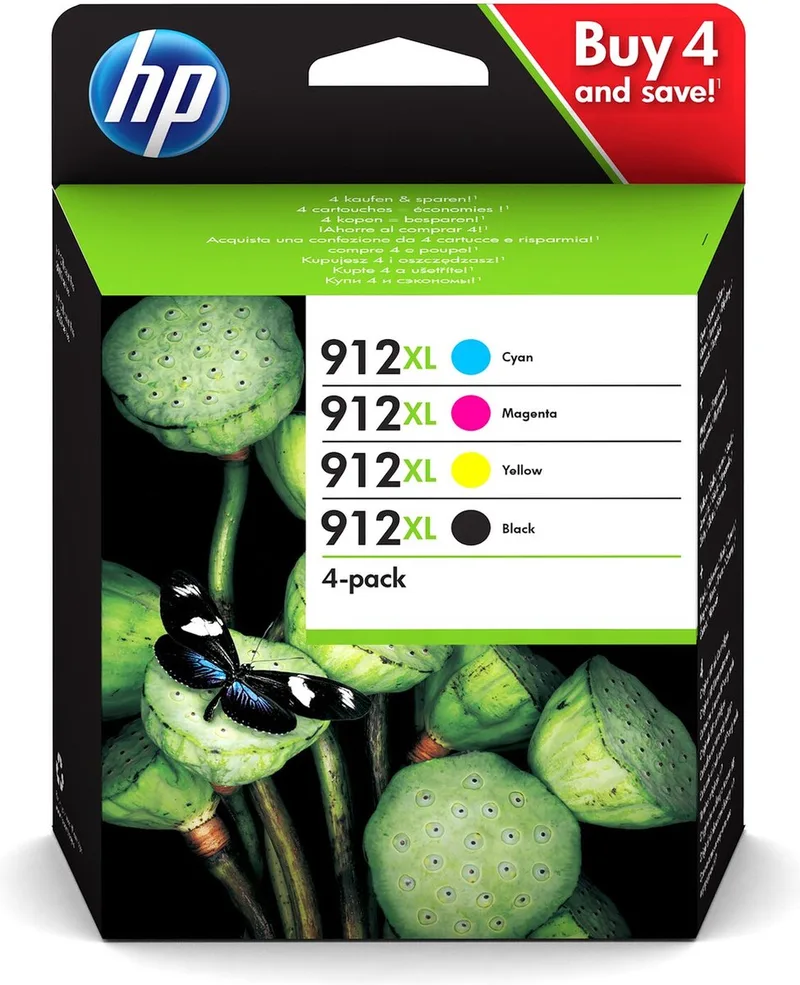 HP 912 XL Inktcartridge 4-kleuren Multipack van HP in Zwart, Cyaan, Magenta, Geel – productfoto