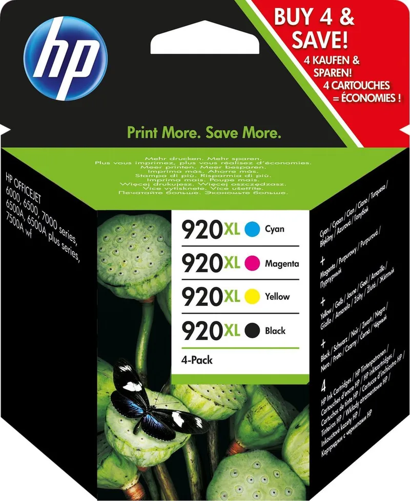 HP 920XL C2N92AE - Inktcartridge - Cyaan - Magenta - Geel ) Hoge Capaciteit von HP in Schwarz – Produktfoto