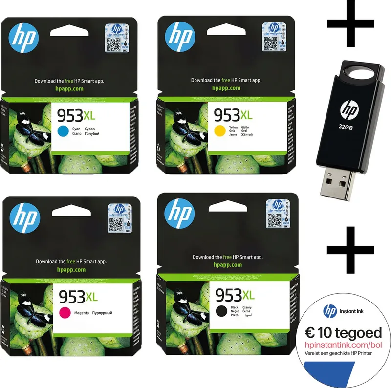 HP 953 XL Multi Bundel - Inktcartridge - Origineel - Inclusief 32 GB USB Stick & Instant Ink tegoed by HP in Black – product photo