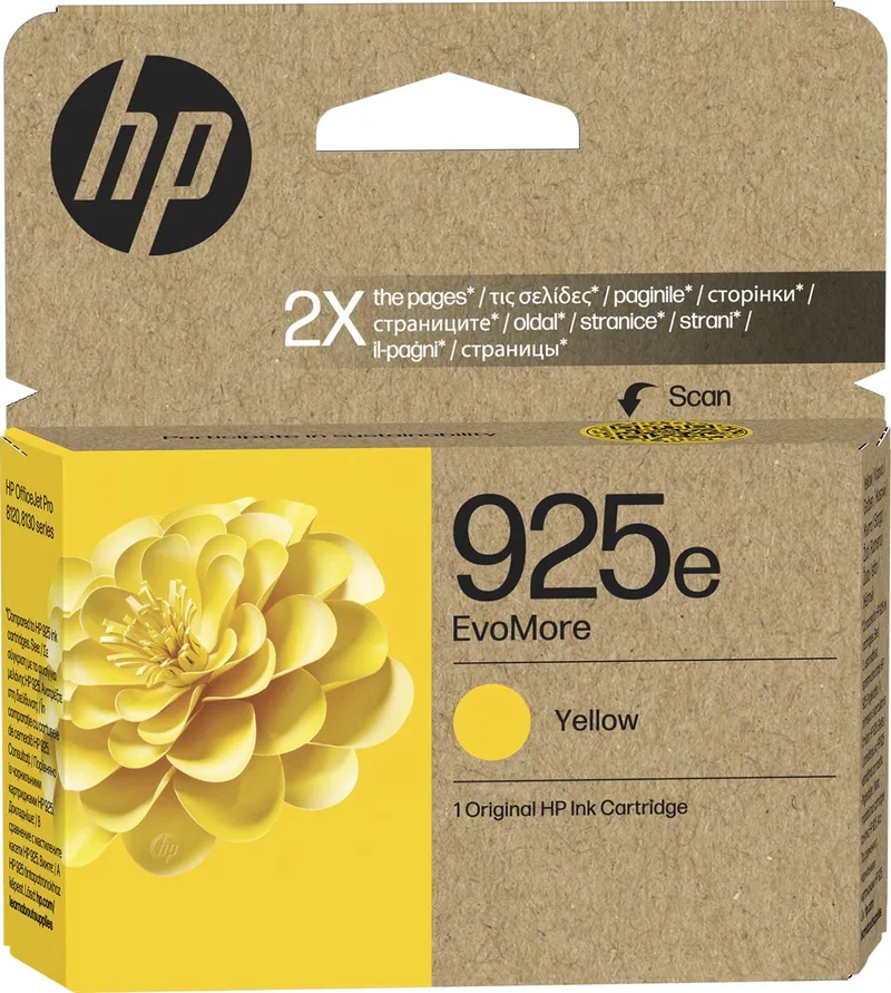 inktcartridge 925e, 800 pagina's, OEM 4K0W2PE, geel by HP – product photo