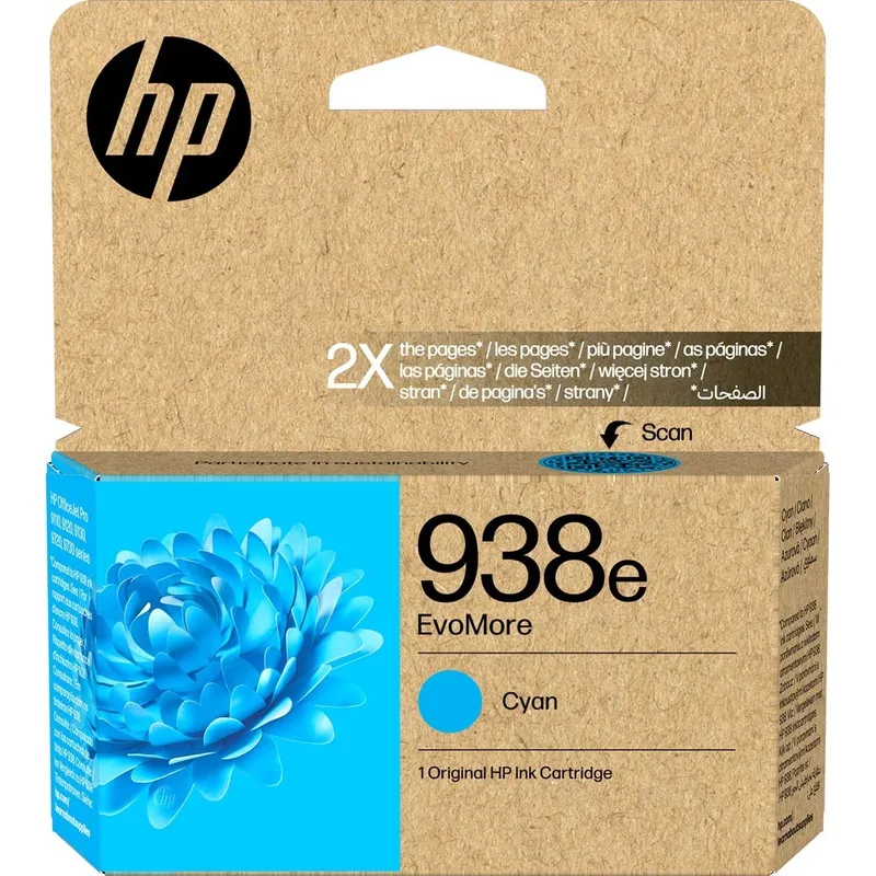 inktcartridge 938e, 1.650 pagina's, OEM 4S6X9PE, cyaan by HP – product photo