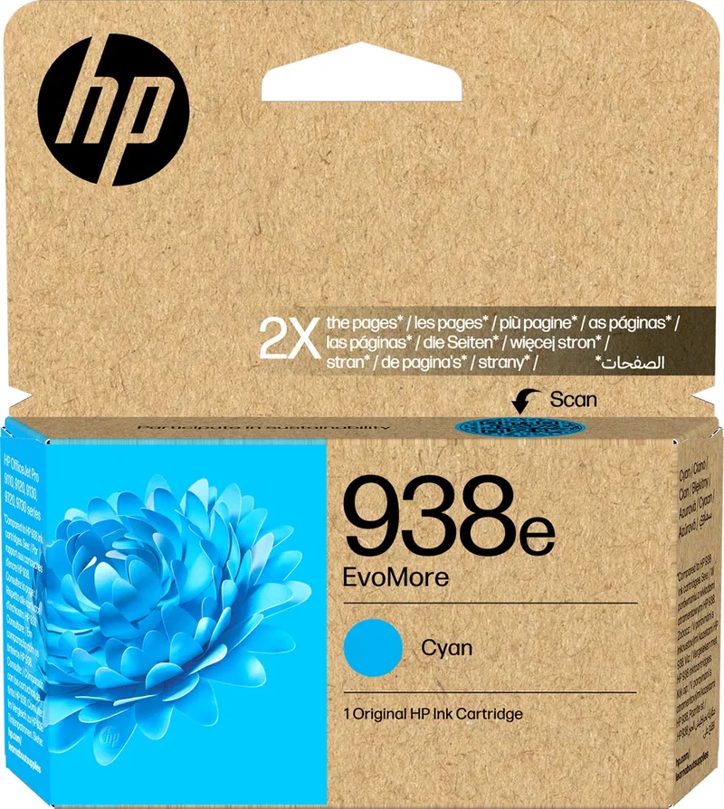 inktcartridge 938e, 1.650 pagina's, OEM 4S6X9PE, cyaan by HP – product photo