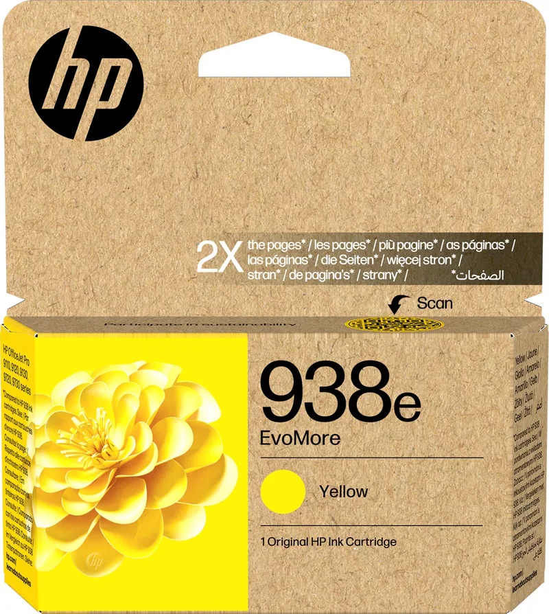 inktcartridge 938e, 1.650 pagina's, OEM 4S6Y1PE, geel by HP – product photo