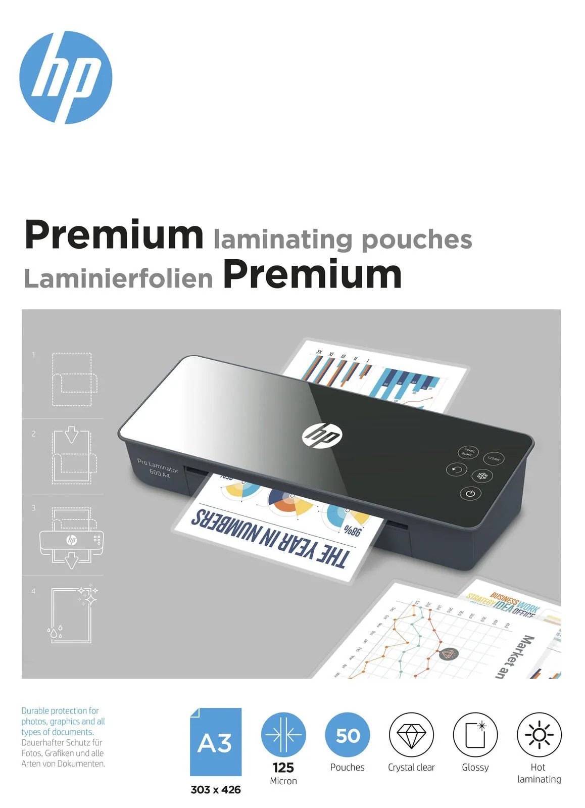 Laminierfolien glänzend 125 mikron A3 by HP – product photo