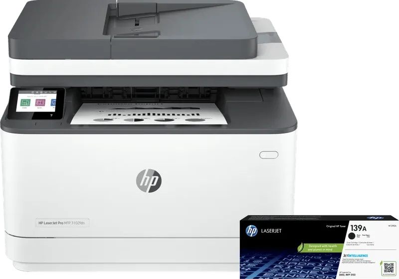 LaserJet Pro MFP 3102fdw + 1 zusätzlicher schwarzer Toner fra HP – produktbillede