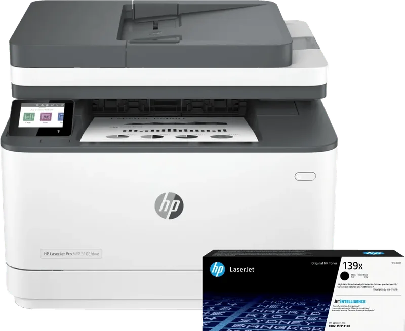 LaserJet Pro MFP 3102fdw + 1 zusätzlicher schwarzer XL-Toner fra HP – produktbillede