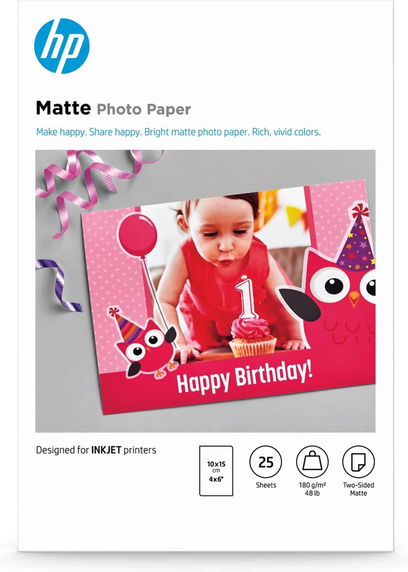 mat fotopapier, 180 g / m2, 10 x 15 cm, 25 vel (7HF70A) von HP in Weiß – Produktfoto