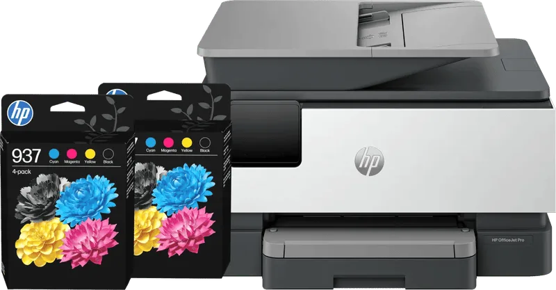 OfficeJet Pro 9120e + 2 zwarte + 2 kleuren cartridges de HP – photo produit
