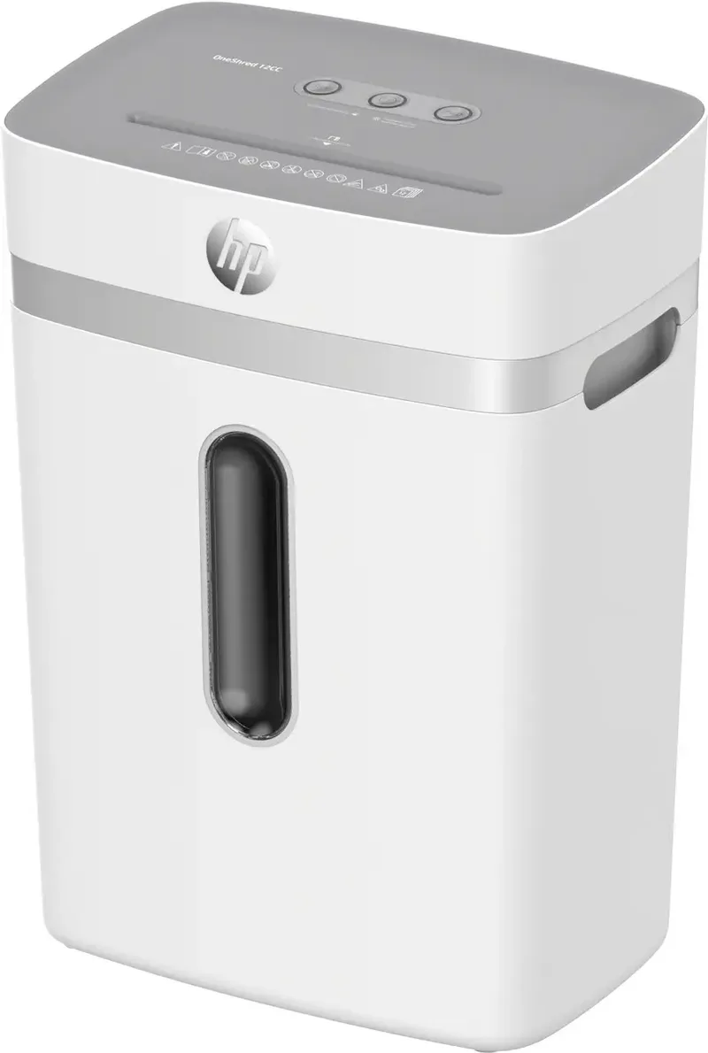 OneShred 12CC Aktenvernichter 12 Blatt Partikelschnitt 4 x 35 mm P-4 23 l Vernichtet auch Büroklammern, Kreditkarten, Heftklammern de HP – photo produit