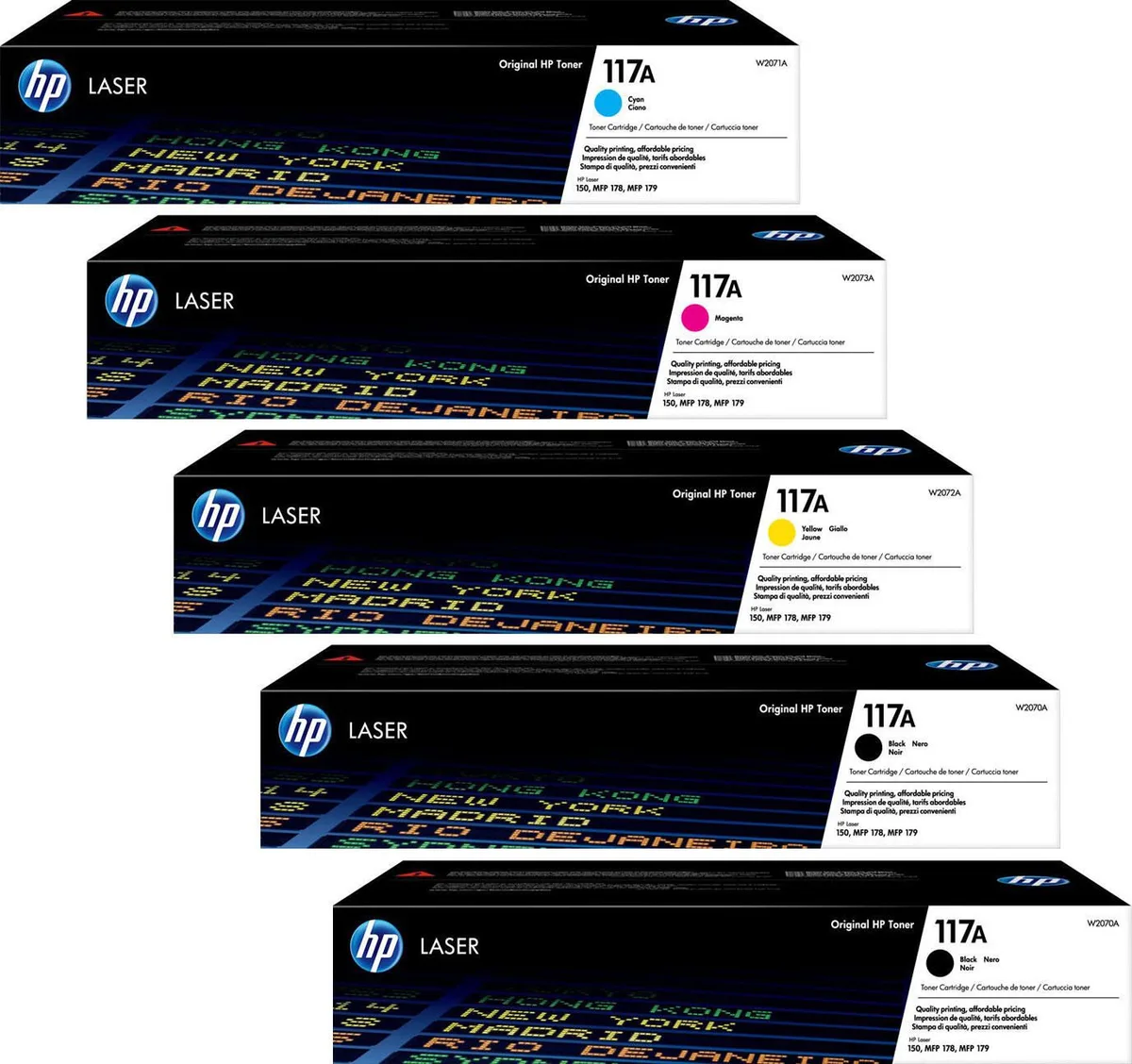 Original 117A Toner - 5er Multipack (2x W2070A, W2071A, W2073A, W2072A) fra HP – produktbillede