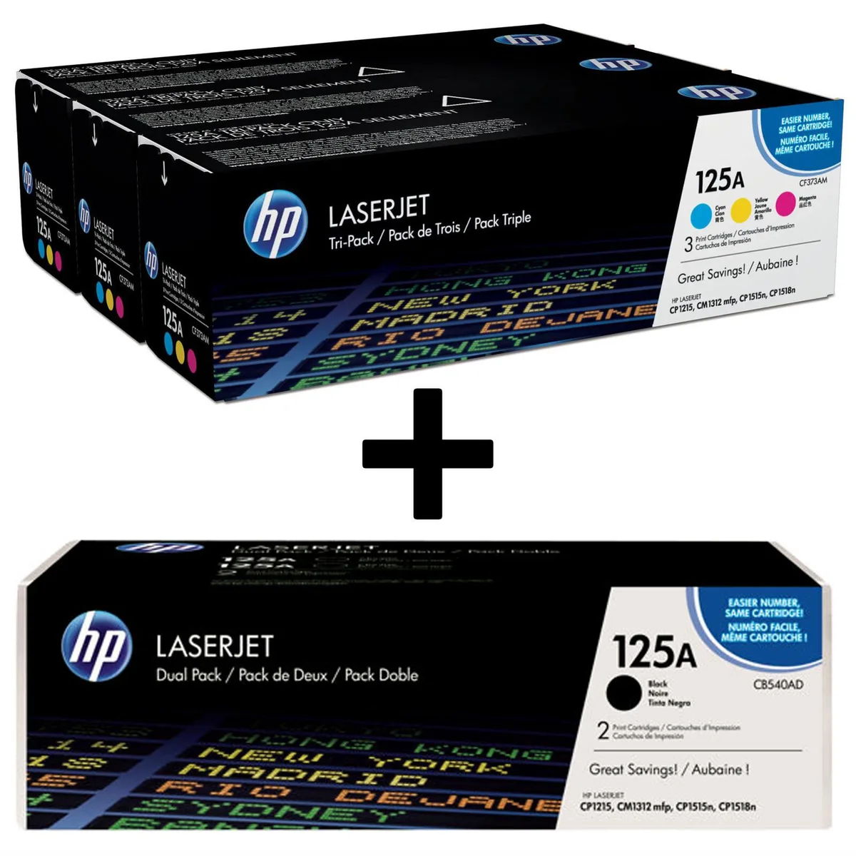 Original 125A Toner 5er Set schwarz (2), cyan, magenta, gelb fra HP – produktbillede