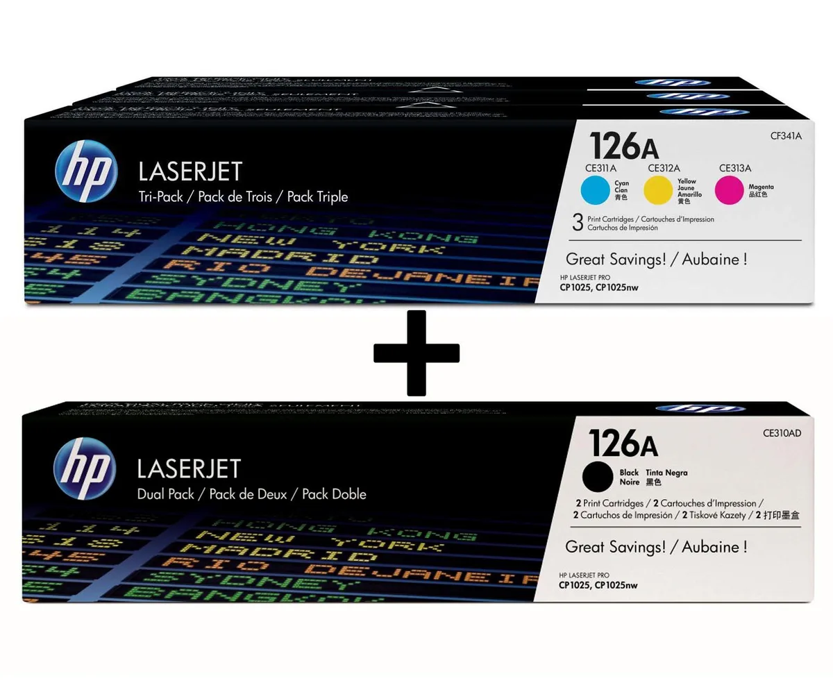 Original 126A Toner 5er Set - schwarz (2), cyan, magenta, gelb från HP – produktbild