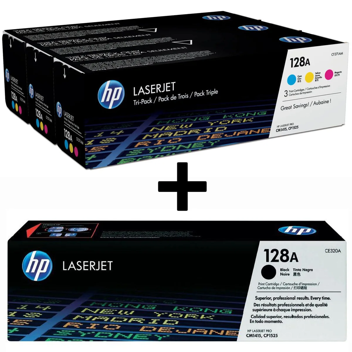 Original 128A Toner 4er Set schwarz, cyan, magenta, gelb fra HP – produktbillede