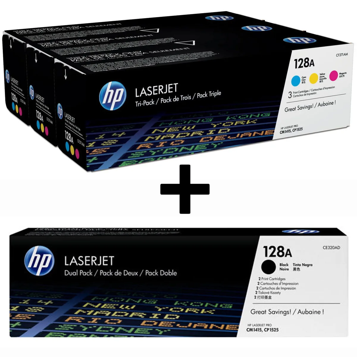Original 128A Toner 5er Set - schwarz (2), cyan, magenta, gelb från HP – produktbild