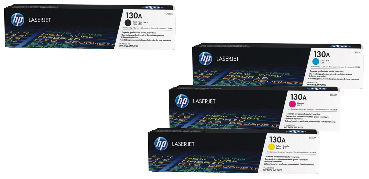 Original 130A Toner 4er Set schwarz, cyan, magenta, gelb fra HP – produktbillede