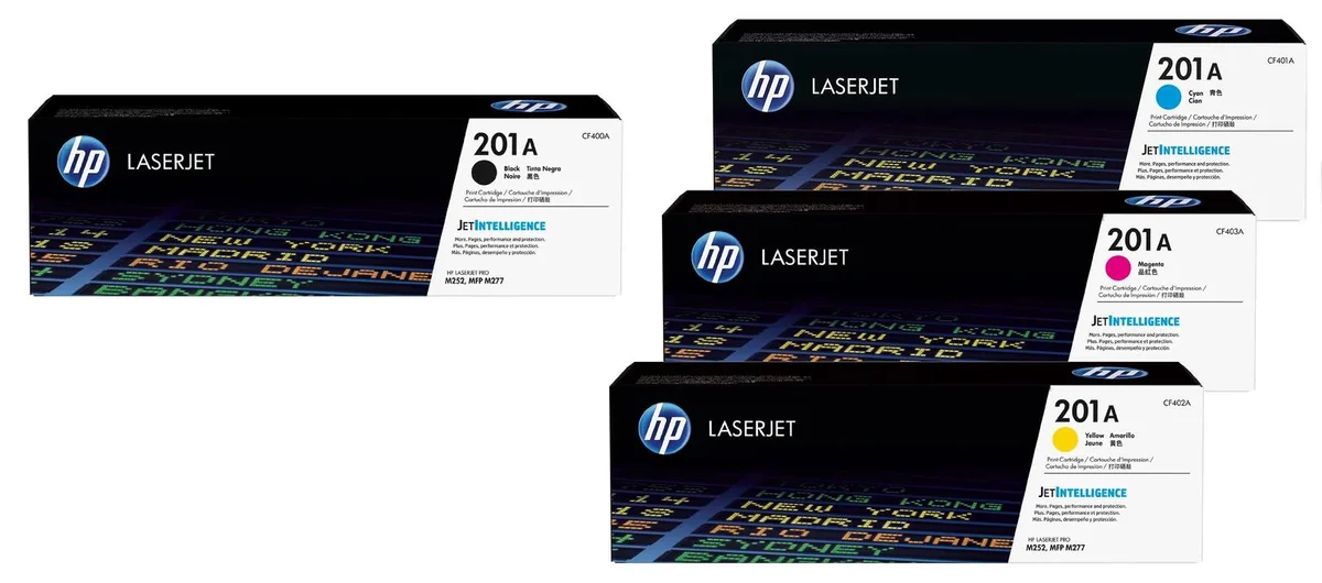 Original 201A Toner - 4er Multipack (CF401A, CF402A, CF403A, CF400A) fra HP – produktbillede