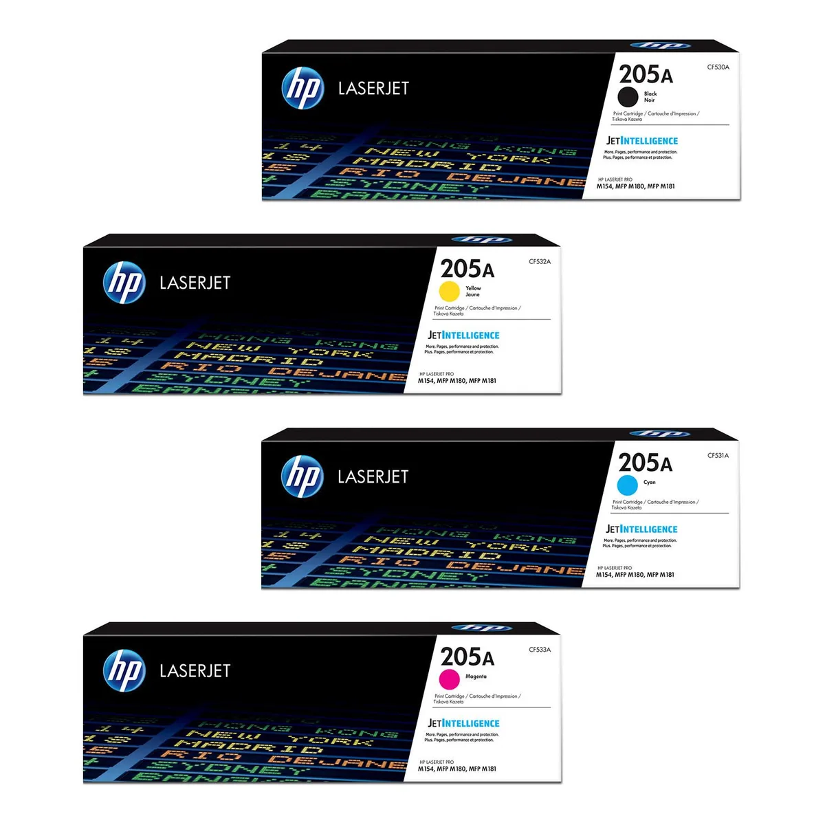 Original 205A Toner - 4er Multipack (CF531A, CF533A, CF532A, CF530A) fra HP – produktbillede