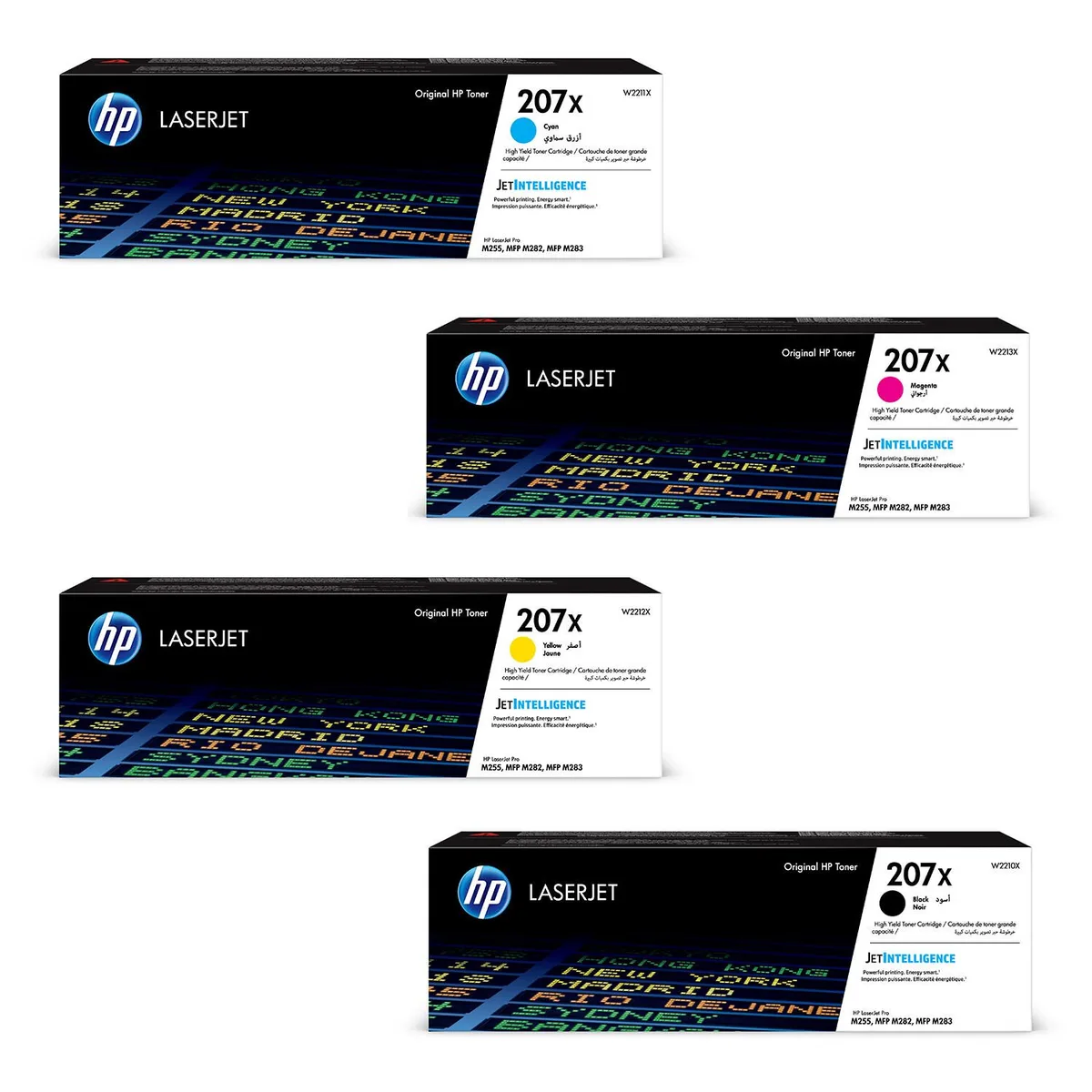 Original 207X Toner - 4er Multipack (W2211X, W2213X, W2212X, W2210X) fra HP – produktbillede