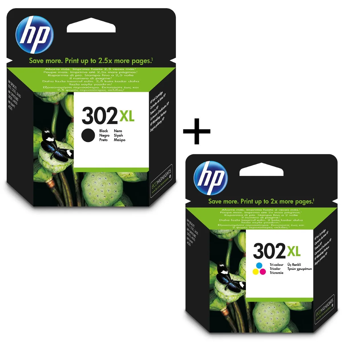 Original 302XL Druckerpatronen - Multipack (F6U67AE + F6U68AE) från HP – produktbild