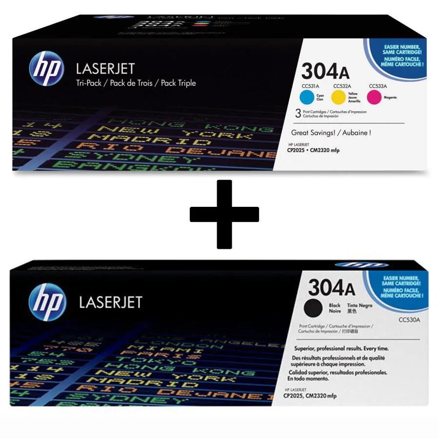 Original 304A Toner 4er Set schwarz, cyan, magenta, gelb fra HP – produktbillede