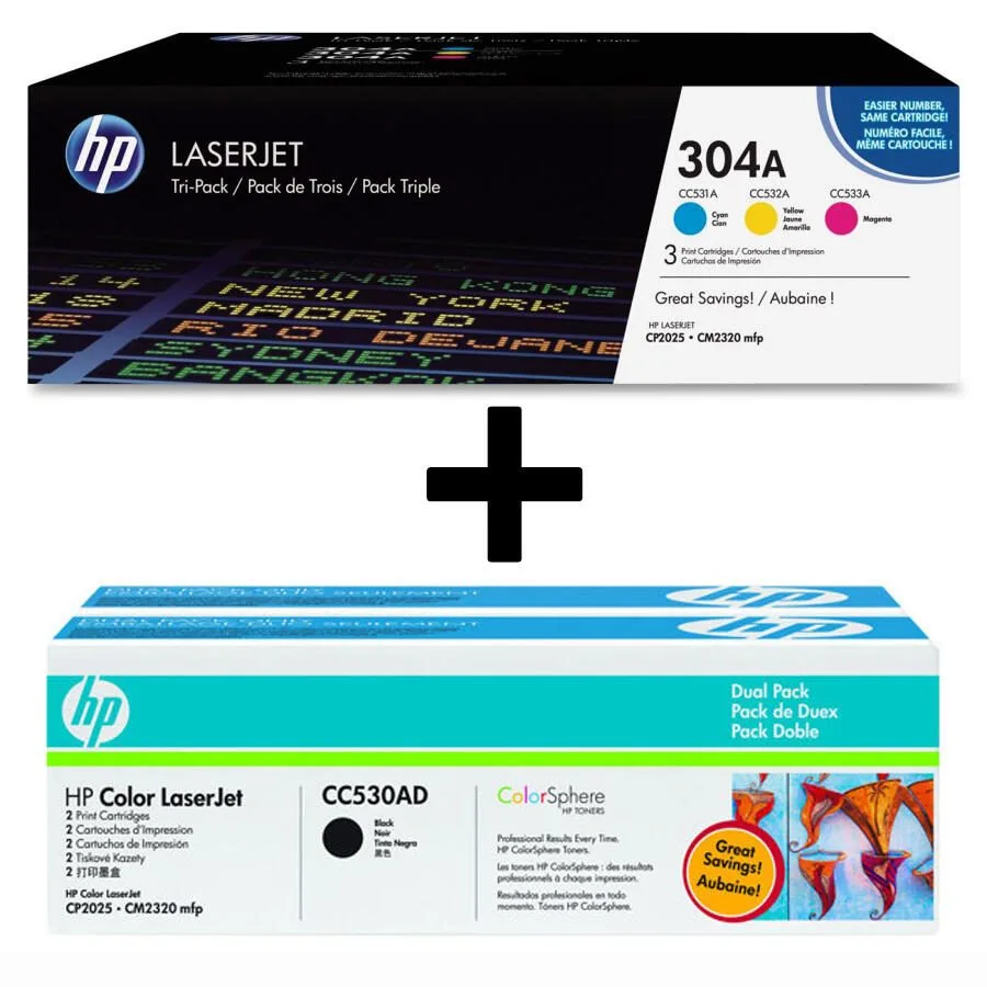 Original 304A Toner 5er Set - schwarz (2), cyan, magenta, gelb från HP – produktbild
