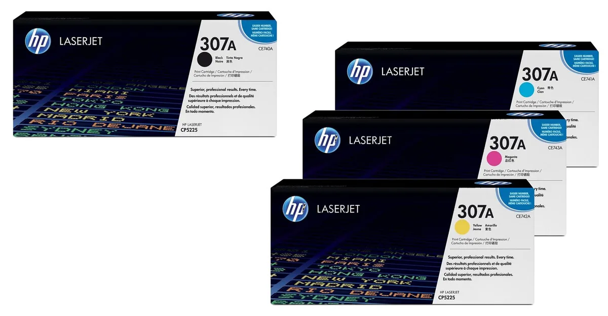 Original 307A Toner - 4er Set schwarz, cyan, magenta, gelb från HP – produktbild