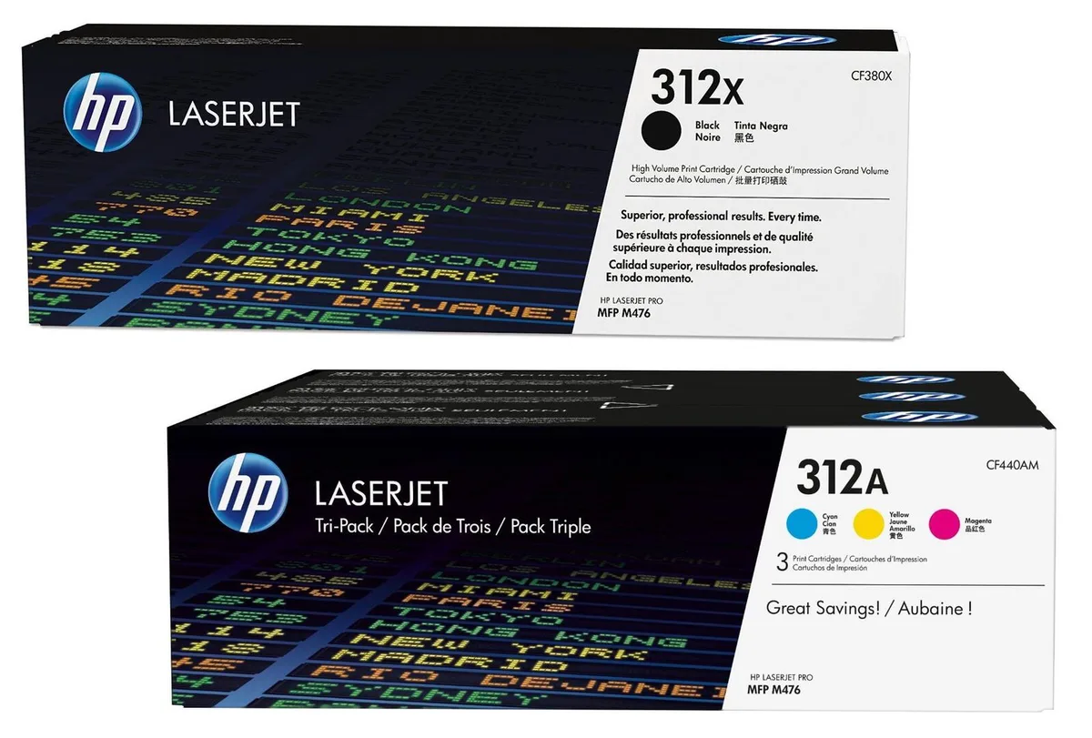 Original 312X/ 312A Toner 4er Set schwarz hohe Kapazität, cyan, magenta, gelb fra HP – produktbillede