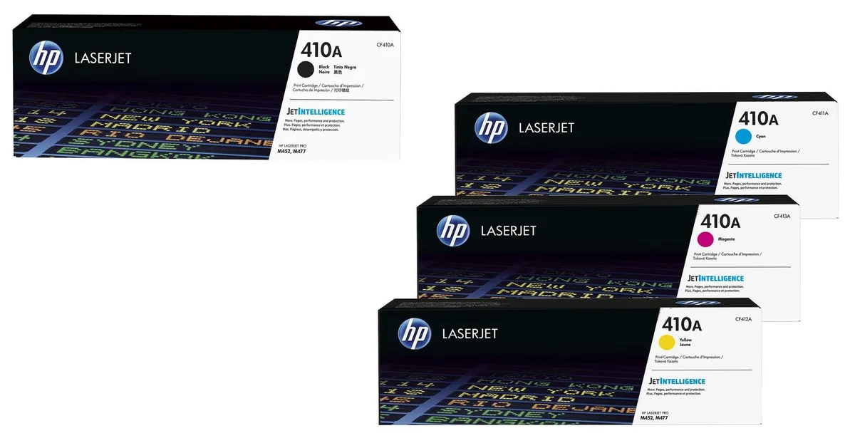 Original 410A Toner - 4er Multipack (CF411A, CF413A, CF412A, CF410A) från HP – produktbild