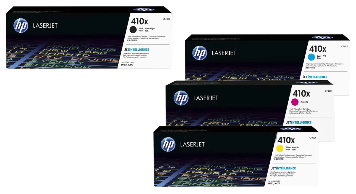 Original 410X Toner 4er Set schwarz, cyan, magenta, gelb hohe Kapazität fra HP – produktbillede