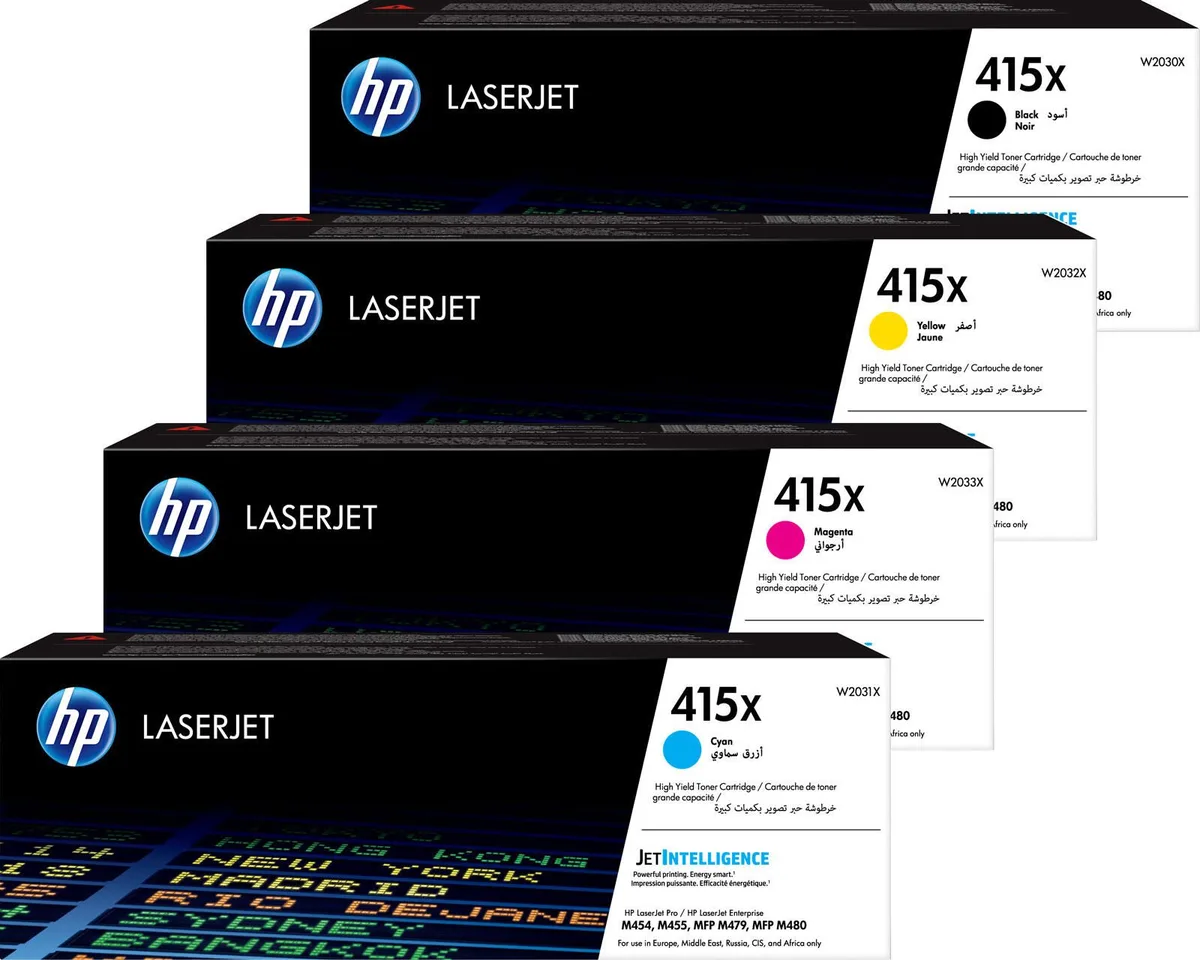 Original 415X Toner - 4er Multipack (W2031X, W2033X, W2032X, W2030X) de HP – photo produit