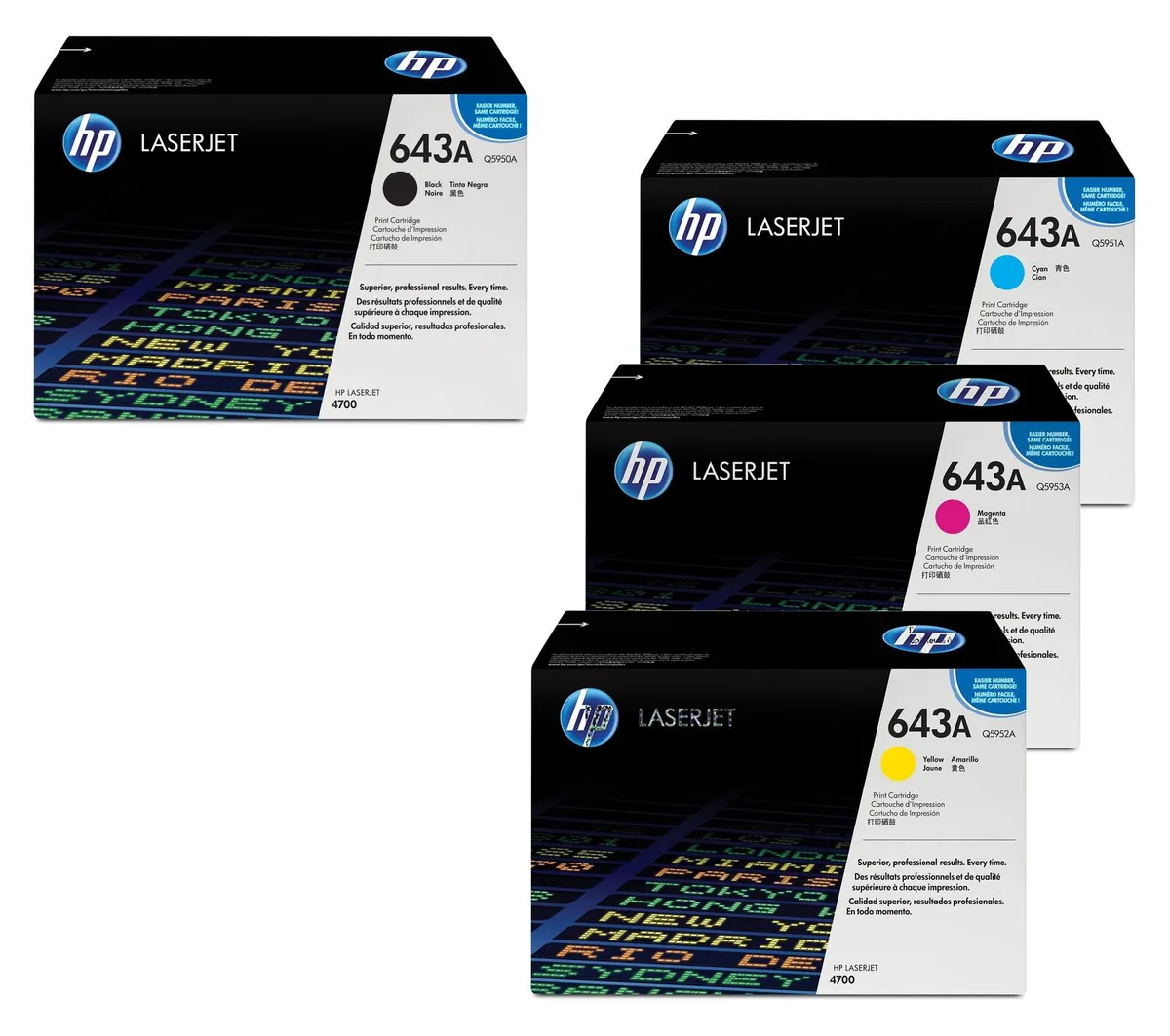 Original 643A Toner 4er Set schwarz, cyan, magenta, gelb från HP – produktbild