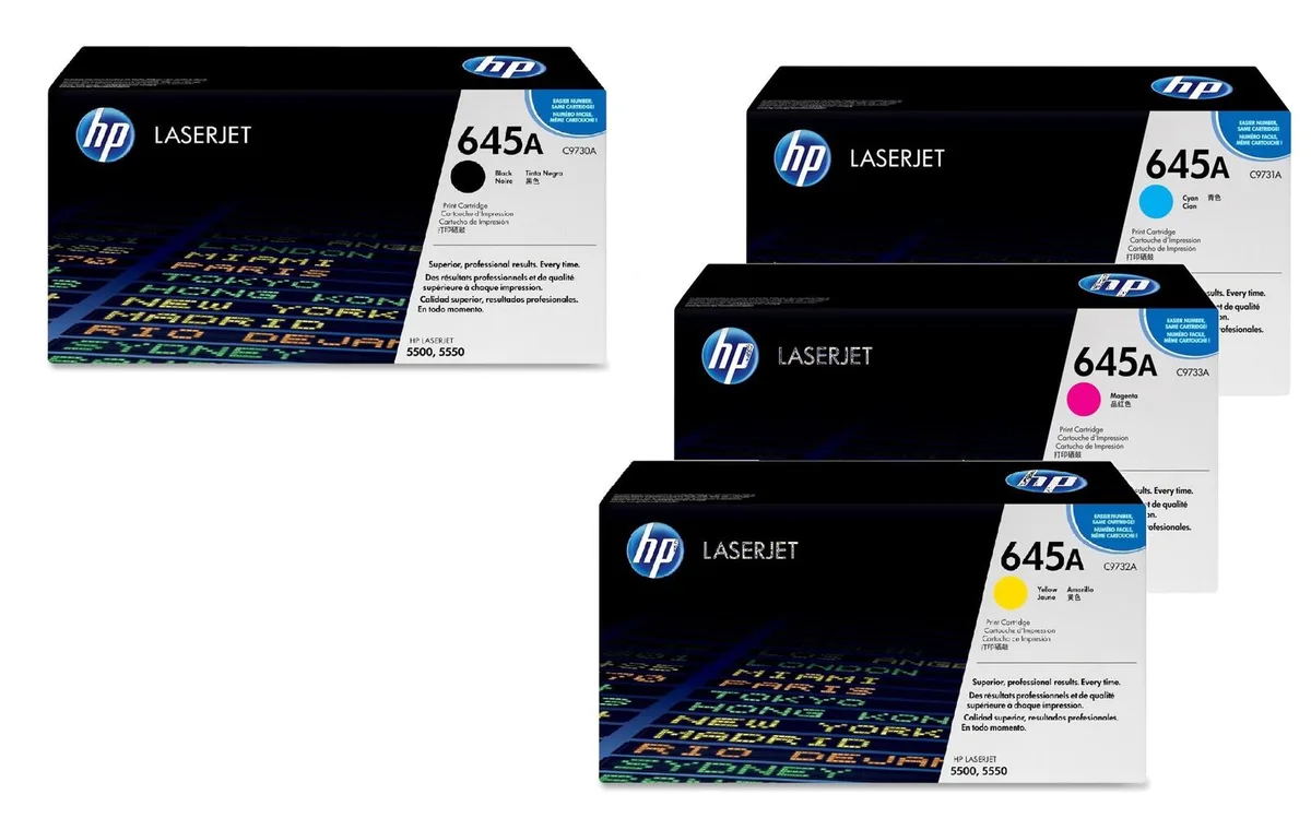 Original 645A Toner 4er Set schwarz, cyan, magenta, gelb från HP – produktbild